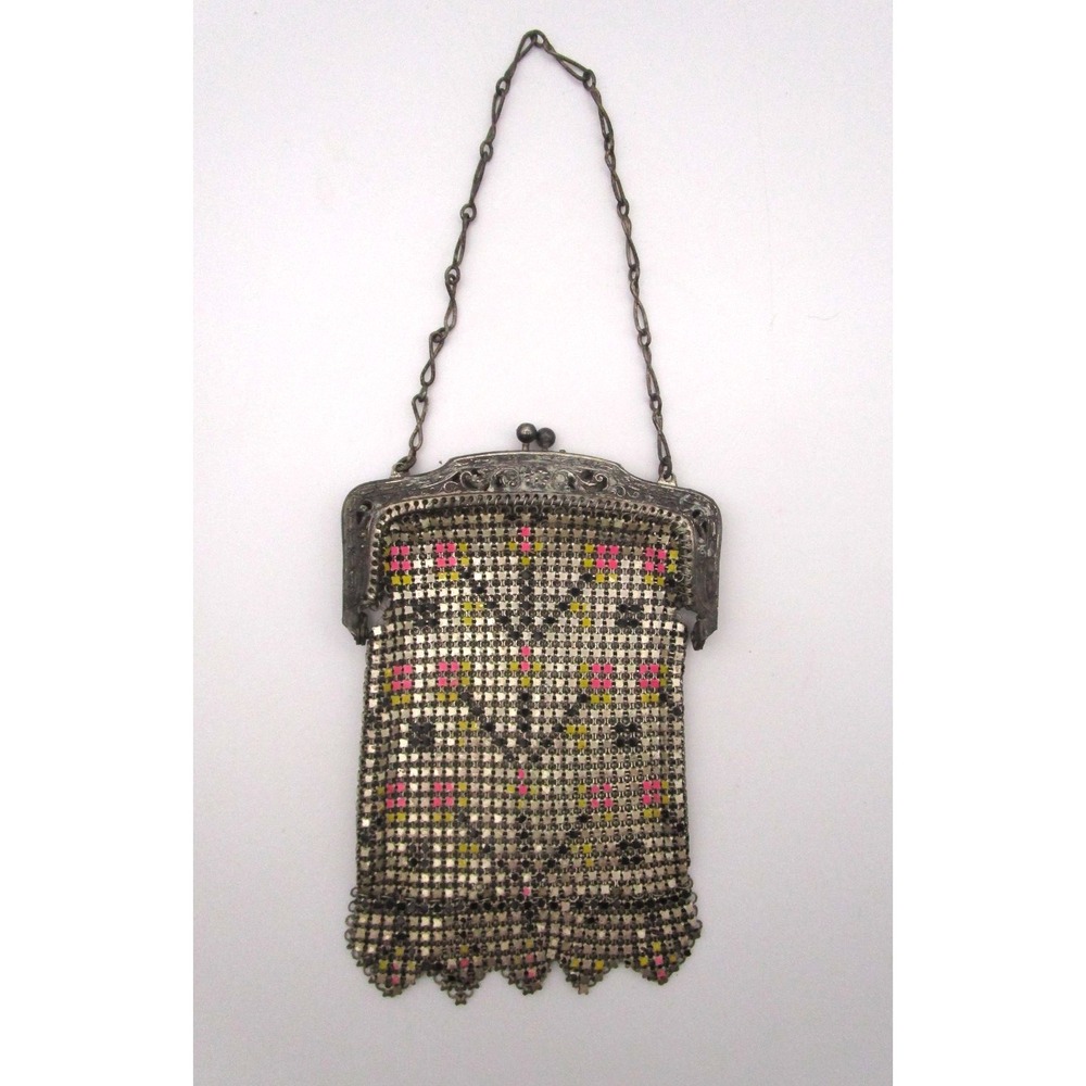 Whiting & Davis Antique Metal Mesh Purse Vintage Flapper Evening Bag Art Deco